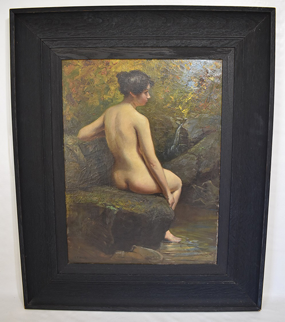 O/C Seated Nude Signed A. T. Millar (Addison Thomas 1860-1913 NY, CT & OH) C. 1890, Sight 27