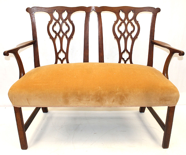 Fine period furniture including this 18th C. English Chippendale mahogany settee.