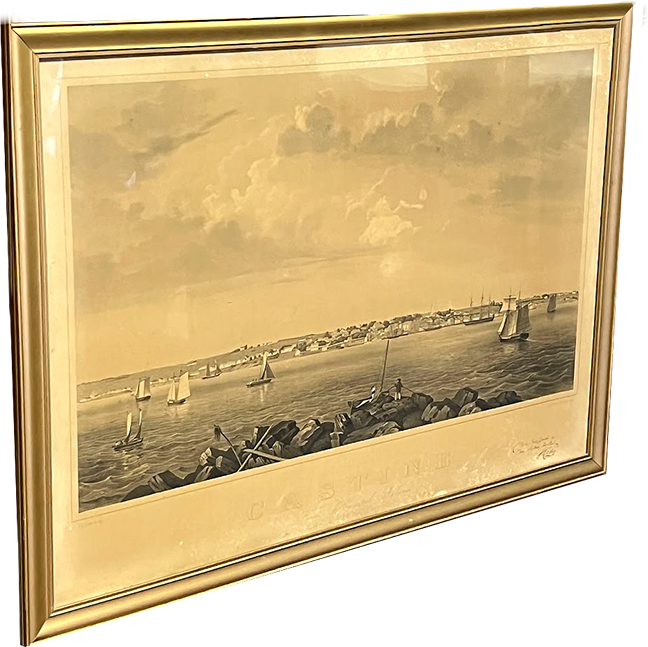 Original lithograph, (A view of Castine from Hospital Island) by Fitz Henry Lane, 1855, 26 x 35in.