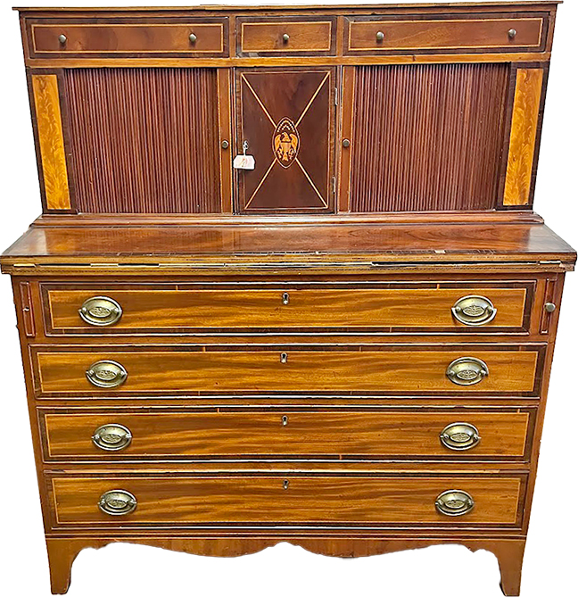 Federal North Shore Ma. tambour desk with eagle inlay, circa 1800.