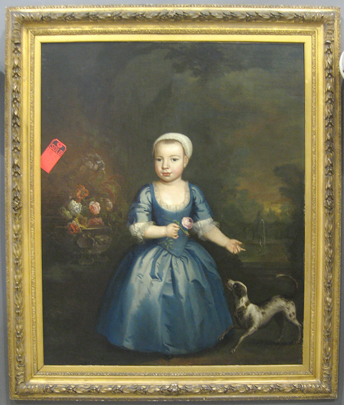 Mario Pollo of Holliston, Massachusetts, who shared a space with Tom Delach, sold this large English portrait of a rose-bearing young girl with her pet dog.