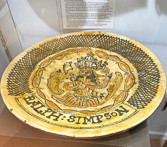 This Ralph Simpson Staffordshire royal charger with a portrait of King William III is $28,000. The 1690s charger is 19
