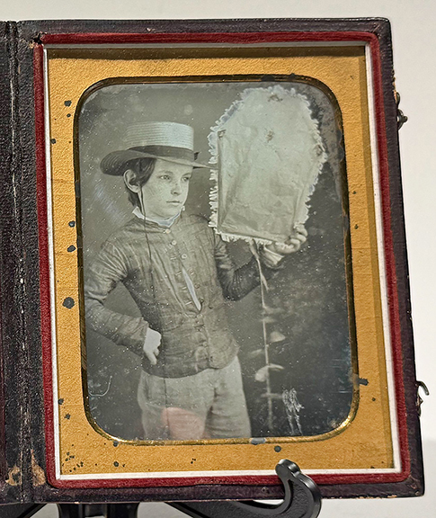 Quarter-plate daguerreotype, &ldquo;Kite Boy,&rdquo; sold for $6150 (est. $4000/6000). Robert Given Swift is the subject of three photographs spanning three processes: a quarter-plate daguerreotype, known informally as the &ldquo;Kite Boy,&rdquo; a tintype, and a carte de visite. No photographer&rsquo;s imprint accompanies the daguerreotype or tintype, but the carte de visite carries a studio backmark. The carte de visite, backmarked &ldquo;Philada Photographic Co / 730 Chestnut St. / Philadelphia,&rdquo; has a penciled identification on its reverse that names the sitter as Robert Given Swift, son of photographer Henry B. Swift of 312 Market Street, Philadelphia. The catalog notes, &ldquo;Henry B. Swift operated as a daguerreotypist at 312 Market Street, Philadelphia, from 1850 to 1855, first in partnership as Wainwright and Swift, then alone from 1851 to 1853, and later as Swift and Mahan from 1854 to 1855. He exhibited images at the Franklin Institute in 1852, and identified examples of his work are known with his name embossed on a daguerreotype case front and with the Swift and Mahan partnership gilded on a case back.&rdquo; Michael Lehr Antiques, Rockaway, New Jersey, September 19.