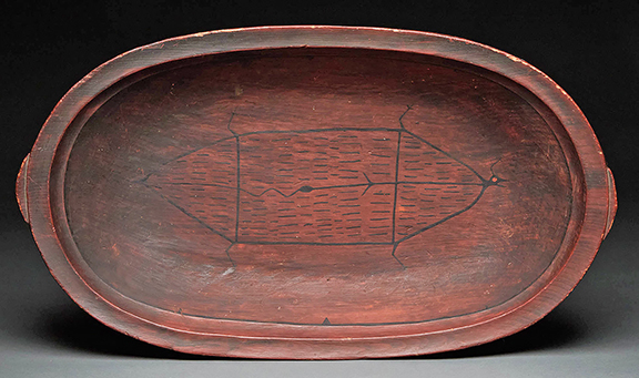 Men&rsquo;s pictorial feast bowl, 1907-17 or earlier, by an unidentified Kuskokwim Delta Yup&rsquo;ik artist, Bethel or Quinhagak, Alaska, 5&frac14;