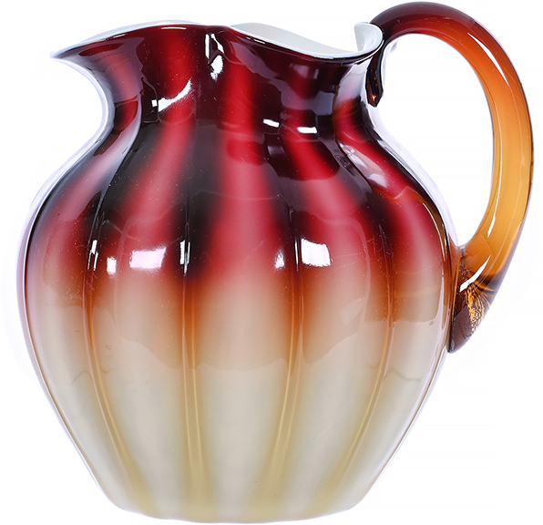Plated amberina art glass water pitcher by New England Glass Works, 7&frac14;