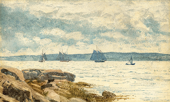 This fresh-to-market watercolor by Winslow Homer (1836-1910), Sailboats at Gloucester, sold to a phone bidder for $239,775. The 8 1/8