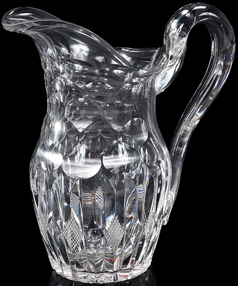 Dorflinger Brilliant period cut glass pitcher, late 19th century, Hollow or St. Louis Diamond pattern, with engraved monogram “MB,” 9¾