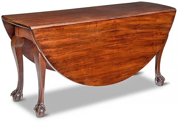 Gary Sullivan also purchased the Bowers family Chippendale drop-leaf table with open talon feet by John Townsend (1733-1809) of Newport, Rhode Island, 1760-70. George Manger purchased the mahogany table with maple, white pine, and chestnut secondary from Maine dealer Chris Considine for $210,000 in December 2004. Considine bought it at Skinner, Boston, the previous month, for $176,000. According to documents on the Brunk website, Bowers commissioned the table for his new Somerset, Massachusetts, home. Sullivan paid $112,500 (est. $100,000/200,000) for the Townsend table.