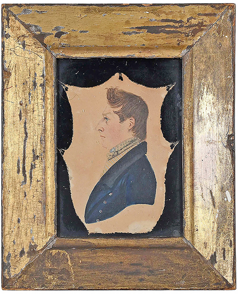 This rare dated &ldquo;1823&rdquo; portrait of John Bell (1800-1880) is thought to be the only extant portrait of the potter. The watercolor on paper with reverse painting on the glass measures 5 5/8