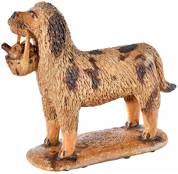 Brunk Auctions allocated a full page to this earthenware dog with basket attributed to John Bell Pottery, 1860-90. The Mangers included a photo of the 9&frac12;
