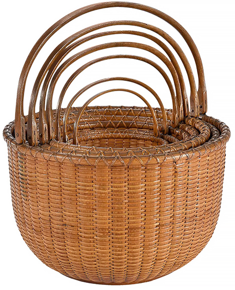 Andrew Brunk referred to this set of seven nested Nantucket lightship baskets as &ldquo;the best of the best.&rdquo; The largest of the seven baskets, signed and dated by Captain James Wyer (1816-1899), is 8&frac12;