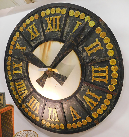 The time shown &ndash; 10:06 a.m. &ndash; would have been a good time to buy this iron 19th-century Boston clock tower face for $4200 from Seth Duston of Red Rover Works, Cherryfield, Maine.