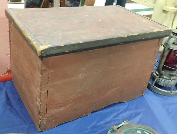 It&rsquo;s not fancy, but this small Queen Anne period storage chest has a lot going for it: large hand-cut dovetails, original hand-forged wrought-iron snipe hinges, lots of old rosehead nails, and plenty of the original very dry red and green paint remaining, along with faint traces of painted initials on top. For $475 you could take it from Carl Goveia of Nauset Antiques, Eastham, Massachusetts.
