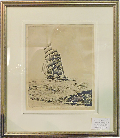 Deirdre O&rsquo;Callaghan of Partridge Hill Antiques, Georgetown, Maine, had a limited-edition dry point etching titled The Cape Horner, 1932, signed in pencil by Canada-born artist Frederick L. Owen (1869-1959), up for sale for $195. &ldquo;I sold a bunch of stuff, four paintings, and a print,&rdquo; she related. And at that point, the two-day show wasn&rsquo;t even two hours old.