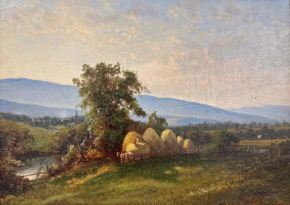 Haying in the Hudson Valley, an oil on canvas by Frederick Rondel Sr. (1826-1892), measures 10