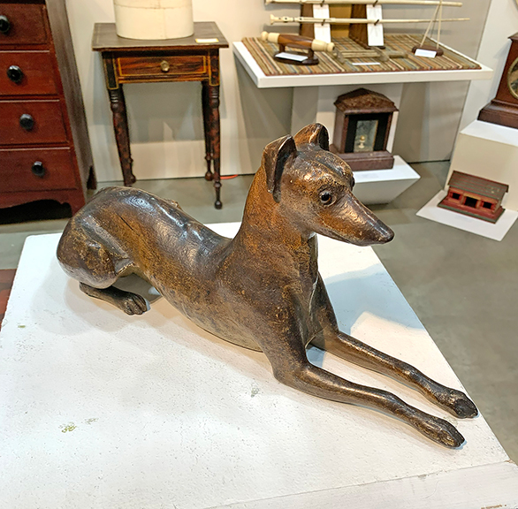 For John Sideli of Bristol, Rhode Island, it was a special father-daughter event with daughter, Elise, helping with logistics and heavy lifting. Sideli&rsquo;s booth addresses his considerable talents as an artist with a magical eye, giving traditional antiques new life as works of art. Alive with form and color, the booth offered a cast-iron whippet, circa 1910, for $7500.