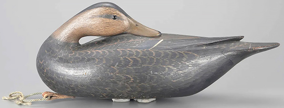 The sale opened with 11 lots by Mark S. McNair (b. 1950) of Craddockville, Virginia. The first was this preening black duck, 15