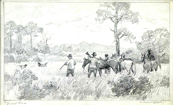 Alex Chester’s collection of 32 works by Aiden Lassell Ripley (1869-1969) opened the sale. The collection was 100% sold and easily beat its high estimates. The high lot was Ripley’s Getting Ready, 1940, watercolor, 19¾
