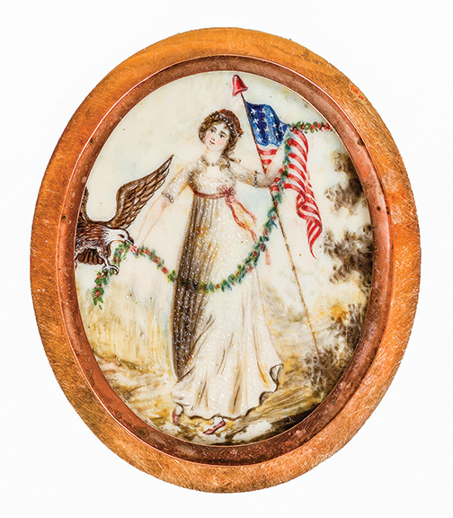 Miniature Lady Liberty on ivory by Chusetown (renamed Humphreysville, now Seymour), Connecticut, farmer and artist Abijah Canfield (1769-1830), 2 5/8