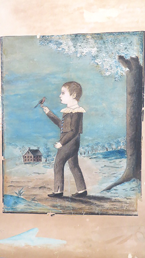 1814 watercolor of boy with bird
