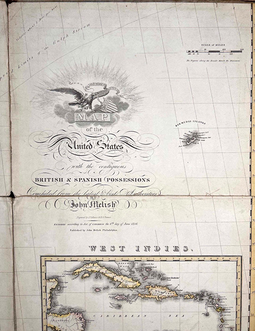 Original 1816 John Melish Wall Map of the United States