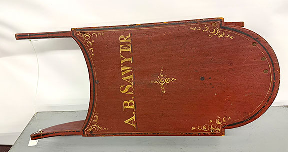 The A.B. Sawyer painted sled is a Maine piece and was $850 from Martha Boynton of Townsend, Massachusetts. It was once in the collection of her mother, Pam Boynton.