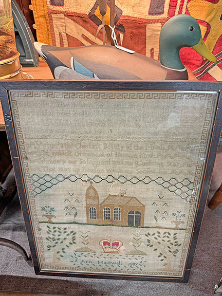 Christopher Stanley of Bremen, Maine, offered a dated 1809 sampler by Ann Maxwell for $350.