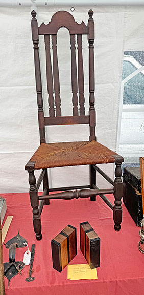 The Duxbury chair in original paint, branded &ldquo;Livermore&rdquo; was $600 from Richard Kenney of Exeter, New Hampshire. The early Paul Evans bookends in front were $300.