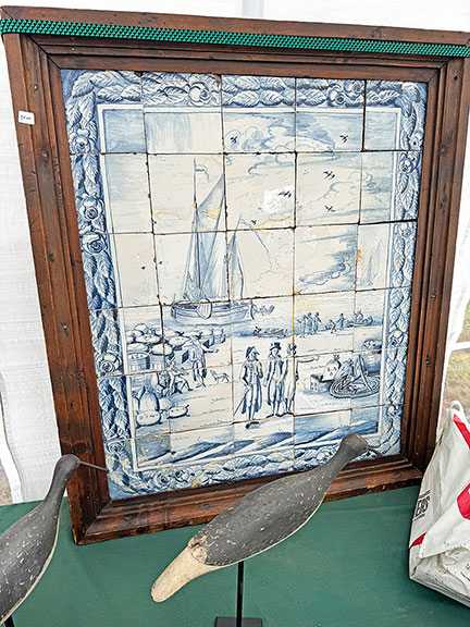 The dockside image constructed of 30 delft tiles was $9500 from Hilary Nolan of Falmouth, Massachusetts.