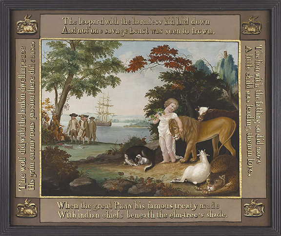 Peaceable Kingdom with rhymed borders, circa 1825, by Edward Hicks (1780-1849), from the Dickson collection, took top honors when it sold for $1,512,000 (est. $600,000/900,000).