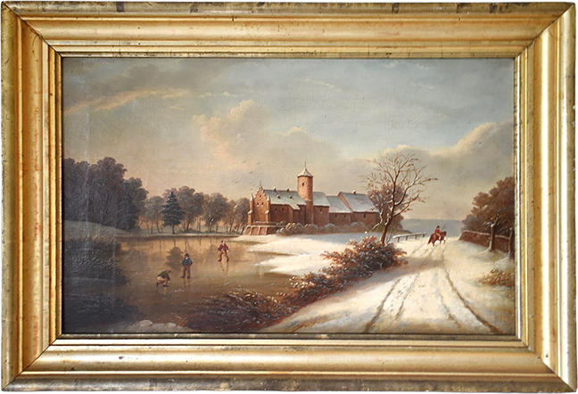 O/C Winter Landscape w/Skaters Attrib. Frederik Marinus Kruseman (1816-1882, Holland), c. 1860, 14