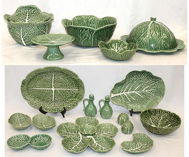 Large collection of Majolica Bordallo Pinheiro Cabbage Ware.