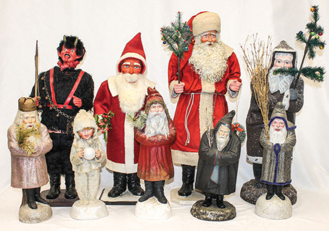 Great collection of Artisan  Santas including Krumpusnodder & candy containers by Kathy Patterson, etc.
