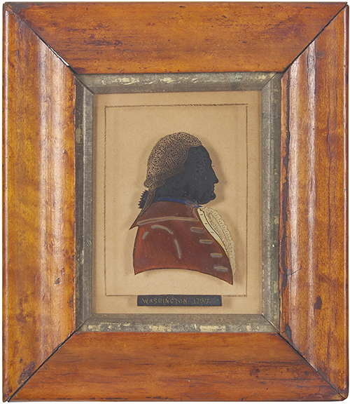 This reverse-painted glass silhouette profile portrait of George Washington, dated &ldquo;1797,&rdquo; 4&frac12;