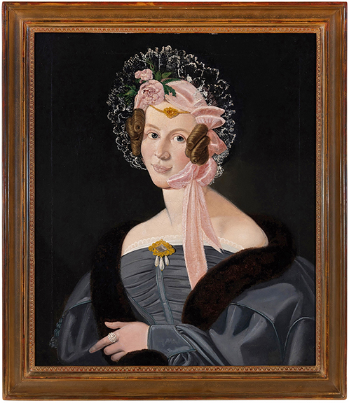 American school 19th-century portrait of a lady, circa 1830, oil on canvas, 26&frac14;