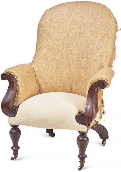 Classical carved rosewood armchair, circa 1835, on brass casters, 43&frac12;
