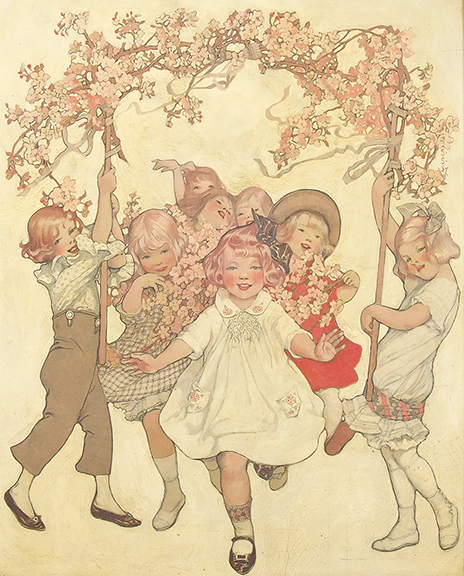 Sarah S. Stilwell Weber (1878-1939), Children’s May Day Parade, 1914, oil on board, signed, 21¾