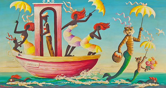 Orville Bulman (1904-1978), Tiene, 1973, oil on canvas, signed “Bulman,” also signed, titled, and dated, with Hammer Galleries, New York City, stamp and inventory number on the reverse and stretcher, 16