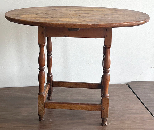 18th-c. country Queen Anne button-foot tavern table.