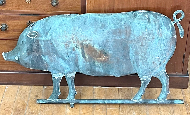19th-c. copper pig weathervane.