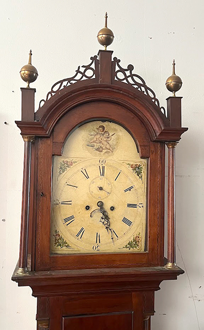 American tall clock with inlay, unsigned.