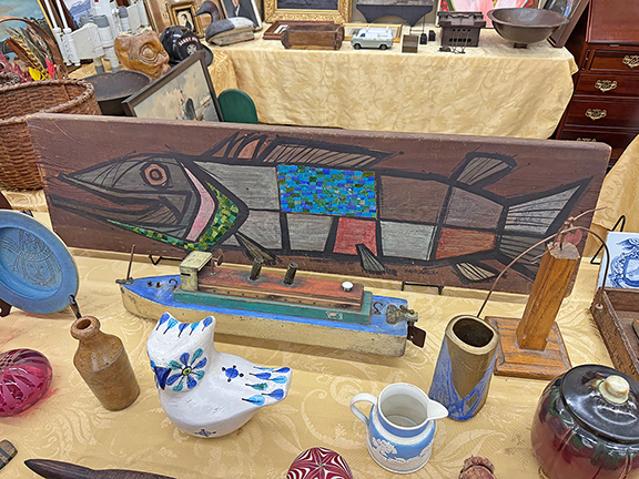 This 1950s fish painting with micro-mosaic coloring is signed by artist John Zaccardi and was tagged $450 from Steve Duplisea of Milford, New Hampshire.