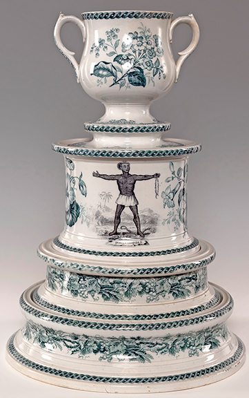 Six-piece nesting blue-green transferware set in a tiered wedding-cake style, 15