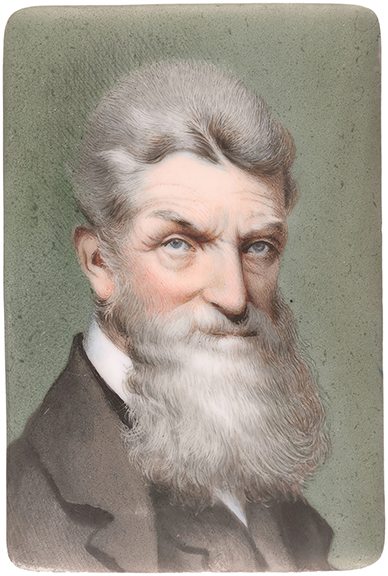 Ceramic miniature portrait of John Brown, after an M. Lawrence daguerreotype, stamped &ldquo;108&rdquo; on the reverse, 4&frac34;