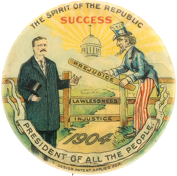 The iconic 1904 campaign button with Theodore Roosevelt at a gate with Uncle Sam sold for $10,625 (starting bid $1000). The 1½