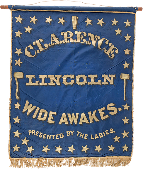 A large 1860 Lincoln &ldquo;Wide Awakes&rdquo; blue silk parade banner from western New York sold for $106,250 (starting bid: $40,000). The blue silk banner, 51