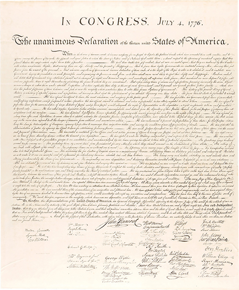 A broadside of the Peter Force&rsquo;s 1833 printing of the Declaration of Independence sold for $100,000 (starting bid: $10,000). This printing of the Declaration appeared as an insert in American Archives: A Documentary History of the United States of America, Series V, Volume 1, compiled by Peter Force. Crafted by printer William J. Stone in 1823, the copperplate used to produce this copy was originally commissioned by Secretary of State John Quincy Adams in 1820. This version is 30&frac14;