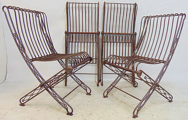Set of 4 French folding iron chairs