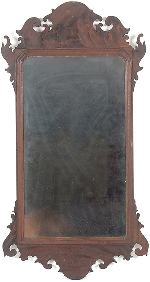 Fret-carved mahogany mirror, probably Philadelphia, second half of the 18th century, cedar secondary wood, 45½