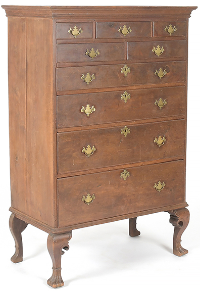 This Chester County, Pennsylvania, “Octoraro” walnut tall chest with chestnut and tulip poplar secondary woods, second half of the 18th century, 62